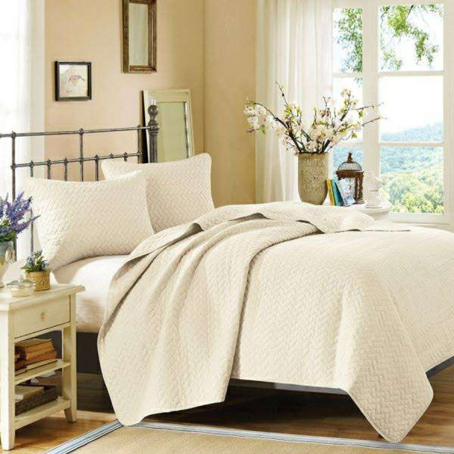 Decor * | Top Sell Velvet Ivory Queen Coverlet Set